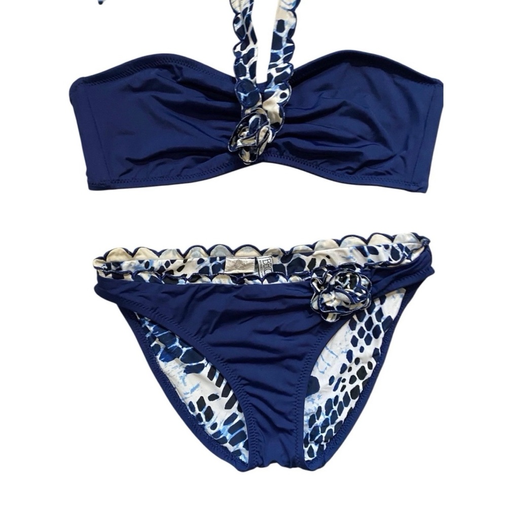 Becca Blue White Bikini Scalloped Swimsuit 2 Piece Set Women Top L Bottom S Sout